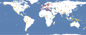 A pretty map with WALS data, generated by GMT